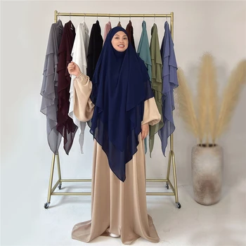 Hijabs De Vestuário Islâmico Longo Khimar Oração Roupas 3 Camadas De Mulheres Simples Headcover Muçulmano Niqab, Véu Ramadã, Eid Cocar