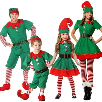 Verde Elf Meninas de Natal para Crianças de Pai-filho Roupa Para Meninos de Ano Novo Chilren Roupa do Vestido de Fantasia do Natal, Vestido de Festa 2021