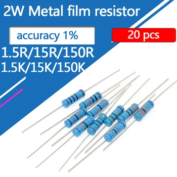 20pcs 2W de resistores de Filme de Metal 1R5 15R 150R 1K5 15K 150K de 1,5 a 15 de 150 Ohm R K Cinco Anel de Cor Resistência 0,1 R-10M Precisão de 1%