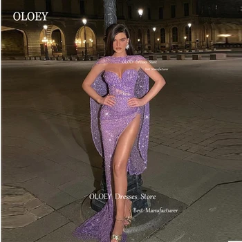 OLOEY Glitter Roxo Sexy Dubai Mulheres Vestidos de Noite Com Xale Querida Dividir Vestidos de Baile Ocasião Festa Formal Vestido de 2023