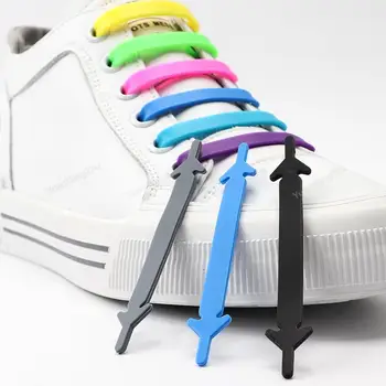 12Pcs de Silicone Cadarços de Sapatos de Atacadores Elásticos Tênis Não Amarrar cadarços de Filhos Adultos de Borracha Atacador Um Tamanho serve para Todos os Sapatos