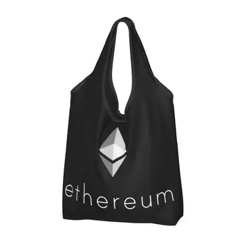 Grande Reutilizável Ethereum Logotipo Cryptocurrency Sacolas De Reciclagem De Compras Dobrável Eco-Friendly Saco Impermeável Lavável