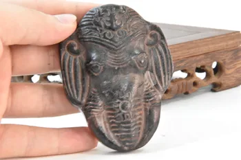 China Hongshan Cultura Meteorito Requintado Esculpida cabeça de Elefante estátua decoração de pedra de artesanato Coleção de ornamentos