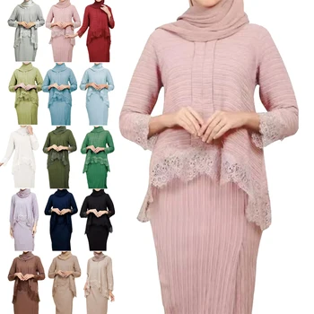 As Mulheres muçulmanas Tops de Renda e Saia de Duas Peças de Conjunto de Dubai Abaya Turquia Kaftan Ramadã, Eid Vestuário Islâmico árabe Veste Roupas de Vestir