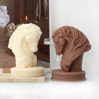 Cabeça de cavalo, Estátua de Vela Moldes de Silicone DIY feito a mão Busto Cavalo Escultura de Arte Estatueta de Animal Poney Vela do Molde