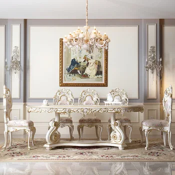 Hector palácio francês móveis de madeira maciça pintada de 2,2 m mesa de jantar Europeia mão esculpida mesa de jantar e cadeira combinação P2