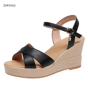 ZXRYXGS 2023 Verão de Novo Aberto Toe Sapatos de Plataforma Inclinação Calcanhar Feminino de Sandálias de Praia Casual Romano Sandálias das Mulheres Sapatos de Tamanho 32-43