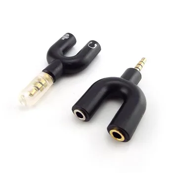 2pcs de 3,5 mm Divisor Estéreo em forma de U Conector de Fone de ouvido Conversor de Áudio Mic Jack Plug Adaptador Para o Telefone Móvel, Tablet PC, MP3, MP4