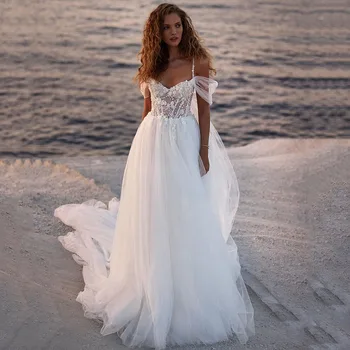 Msikoods 2023 Off Ombro Uma Linha de Vestidos de Noiva de Flores em 3D sem encosto Apliques de Vestido de Noiva de Luxo Praia Vestido de Noiva