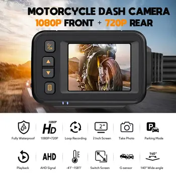 Moto Câmara Traço Cam, 2 polegadas Tela IPS de 1080P+720P Dual DAM de Bicicleta Dashcam G-Sensor de Estacionamento Modo de Gravador de Condução Preto