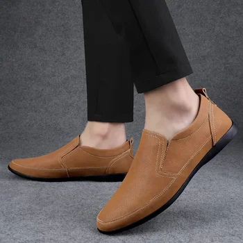 Sapatos para o sexo Masculino 2023 Marca Slip-on Homens de Couro Casual Sapatos Quentes da Venda de Cabeça Redonda de Alta Qualidade Quente da Venda de Costura de Calçados masculinos Zapatos