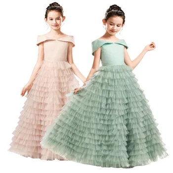 Meninas Sage Verde Personalizado-feito em Camadas Saia de Vestido de Festa para Casamento Tule Rosa de Natal trajes Cerimoniais de 1 a 14 Anos Crianças