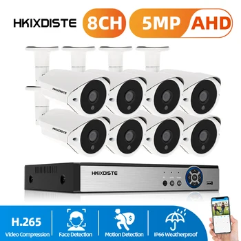 Reconhecimento de Face 5MP, Sistema de Câmera de Segurança 8CH AHD Kit DVR 4/8PCS 5MP HD ao ar livre de CCTV Câmera de P2P Sistema de Vigilância de Vídeo Definido