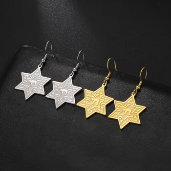 Kkjoy de Aço Inoxidável Earings para Mulheres Prata Cor do Alfabeto hebraico Estrela de Seis pontas Vintage de Aço Inoxidável de Presentes Para Meninas