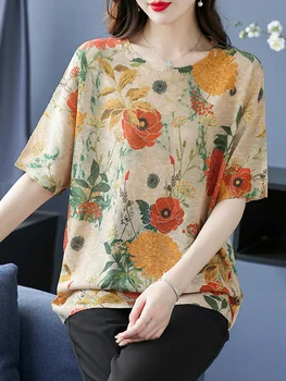 Estampa Floral Oco de Malha T-Shirt das Mulheres Camisola 