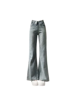 As mulheres do Vintage anos 90, Azul Cintura Alta Flare Pants coreano Y2k Baggy Jeans Calças Streetwear Estética da década de 2000 Ampla Perna de Calça Jeans