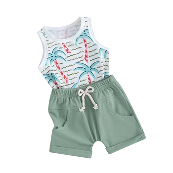 Infantil Criança Bebê, Roupas de Verão Tropical Roupa sem Mangas, parte Superior do Tanque T-Shirt e Shorts Roupas Bonitos