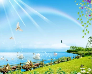 beibehang Moderna de Natureza, paisagem arco-íris cisne de papel de Parede de Fundo céu Azul e as nuvens brancas, papel de Parede Decoração papel de pared