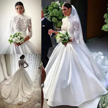 Luxo Sereia Vestidos de Noiva de Renda em 3D Apliques Florais Beading País Vestido de Noiva Vestidos de Noiva Plus Size Abiti Da Sposa