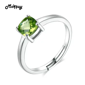MoBuy MBRI037 Novas Simples pedra preciosa Verde Peridoto Anéis de Noivado 925-Prata-Jóias Branco Banhado a Ouro de Casamento Para as Mulheres