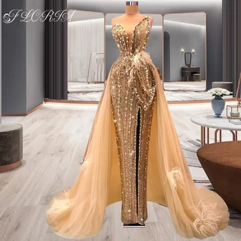 Requintado Árabe Pérola Overskirt Vestidos De Festa Luxo Longo Frisados De Cristal Vestido De Noiva 2022 Prom Vestido Feito-Vestes
