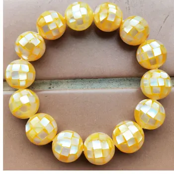Frete grátis Jóias Belas Amarelo Mãe de Pérola Shell Rodada de Arte perla o Bracelete PG9339