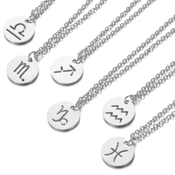 Doze constelação de titânio de aço colar feminino jóias de Áries, Sagitário Constelação de aço inoxidável clavícula