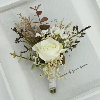 Seda Rosa de Casamento de flor na lapela e Corpete Groomsen Flores de Lapela do Terno de Decorações de Casamento Reunião bruiloft accessoires