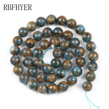 RBFHYER 6 8 10 12 milímetros de Luz Natural, azul da cor do Ouro do Nepal Grânulos de Pedra espaçador Solta Esferas Para Fazer Jóias DIY Pulseira Colar