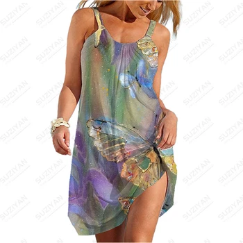 Cabeça crânio Flor Vestido de Moda feminina do Verão Quente de Praia, Casual, Vestido Sexy, metade do Comprimento do Sol Vestido de Camo 3D de Impressão Casual Sleepwear