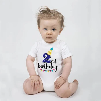 Aniversário de 2 anos de Algodão de Impressão de Romper do Bebê Recém-nascido Menino Roupas de Meninas Engraçado Imprimir Infantil Bebê Macacão Casual Bonito do Bebê roupa de dormir