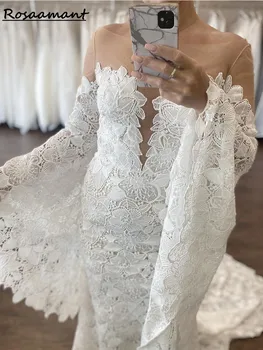 Vintage Vestidos De Noiva 2023 V-Pescoço Longo Sleeeve Vestido De Noiva Bordados Apliques Deslumbrante Manto De Mariee