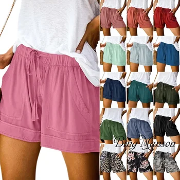 2023 Verão Casual Multi Cor das Mulheres Shorts Simples Drawcord Bolso Elástico na Cintura Solta Casa Rua Desgaste das Mulheres Calças