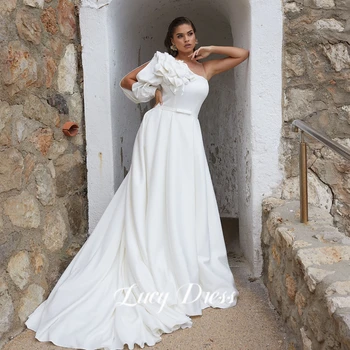 Lucy Vestido de Noiva Vestidos de Baile 2023 Linha de Um Convidado do Casamento Vestidos para Mulheres de Gala de Mulheres de Luxo Vestido de Festa de Cetim Sharon Feliz