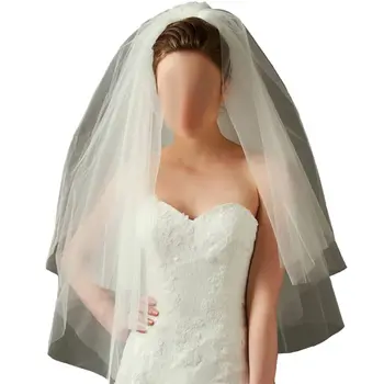 Casamento Simples Véu de Tule de Duas Camadas de Noiva Noiva Acessórios 75cm Curto Mulheres de Véus com Pente