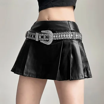Y Demo Y2k Prata Cintura Alta Plissado Mini Saias das Mulheres de Cor Sólida Slim Streetwear Egirl Saia de Moda