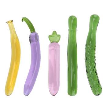 Berinjela Dildos Brinquedos Sexuais para Homens Mulheres Banana Vibrador pênis Artificial do Vegetal de Fruto Plug Anal Contas de Vidro Plug anal
