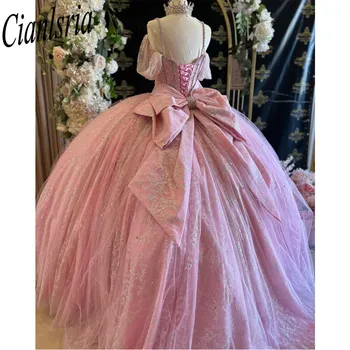 Cor-de-rosa Off Ombro Mexicano Vestido Quinceanera Brilhante Vestido De XV Anos 15 16 Festa de Aniversário, Festa de Formatura com Vestidos de 2024