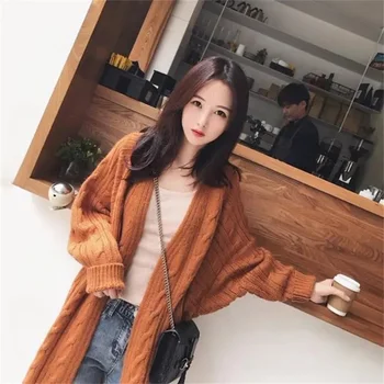 2023 Nova Moda Suéter Casaco de Mulheres da Versão coreana do Outono e Inverno Solto Massa Frita Reviravoltas Comprimento médio Casaquinho de Tricô