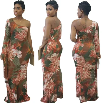 2019 Primavera maxi dress Flor Grande Impressão Única de ombro vestidos de festa plus size mulheres de roupas