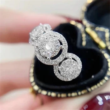 Francês indústria pesada luz de moda de luxo completo diamante platina chapeado diamante redondo mulheres abertura de prata esterlina S925 anel