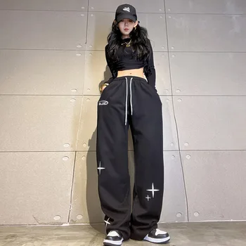 2023 Harajuku Pára-Quedas Calças Para Mulheres De Grandes Dimensões Cyber Y2k Hip Hop Grande Perna De Carga, Calças Largas Pretas Corredores Coreano Streetwear