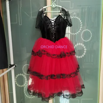 Profissional De Alta Qualidade, De Tamanho Personalizado Meninas Adultos Espanha Cani Dança Trajes Vermelho Longo Tutu Romântico