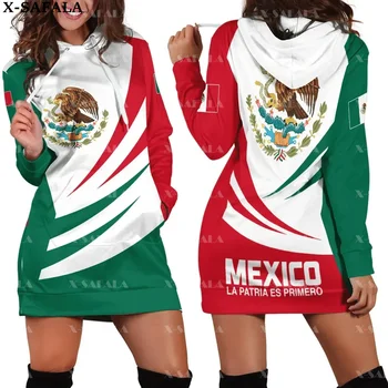 México Emblema do País, Bandeira Nova Harajuku Novidade Impressão 3D Outono Capuz Vestido de Mulher Casual Manga Longa com Capuz Vestido-1