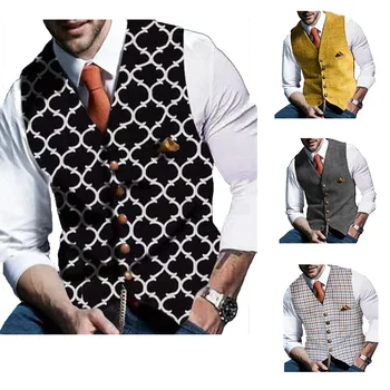 Homens Impresso Vest Casual decote em V Casaquinho de Colete Slim Exterior Pendulares de Férias de Lazer, Viagens de Negócios Melhor Casamento de Homem Roupa