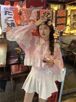 Conjuntos De Mulher Doce Estilo Preppy Patchwork De Rendas De Camisas De Moda Adorável Aluna Mini Saias Plissadas Coreano Simples Outono 2 Peças