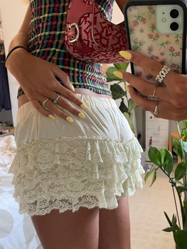 As mulheres s de Verão de Renda, Shorts de Cintura Alta Mini Arco Camadas de Calças Curtas Doce Bloomers