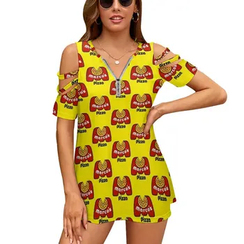 Marco Pizza Resto das Mulheres T-Shirt de Verão de Moda de Impressão Floral com Decote em V Zíper Tshirt Oco Camisola de Senhoras Topo Marcos