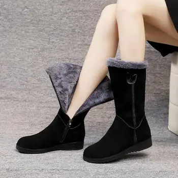 Inverno Moderno Botas para Mulheres de Lã Quente Sapatos de Senhoras Zíperes Laterais, de Meados de-vitela de Inicialização Cor Sólida Curto Exterior de Pelúcia Botas Mujer
