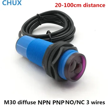 Sensor fotoelétrico Difusa Tipo de Interruptor M30 NPN na/NF PNP 3 Fios 100cm Ajuste a Distância Fotocélula Infravermelha Sensores